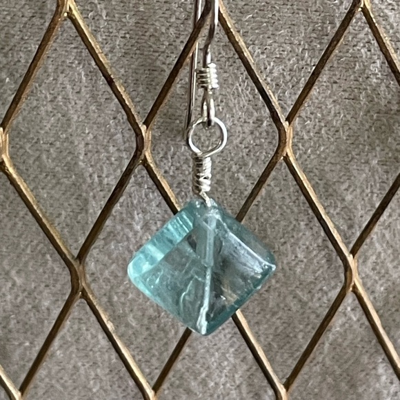 Natural Fluorite Sterling Silver Wire Wrapped Earrings Handmade Gemstone Dangles - Picture 4 of 7